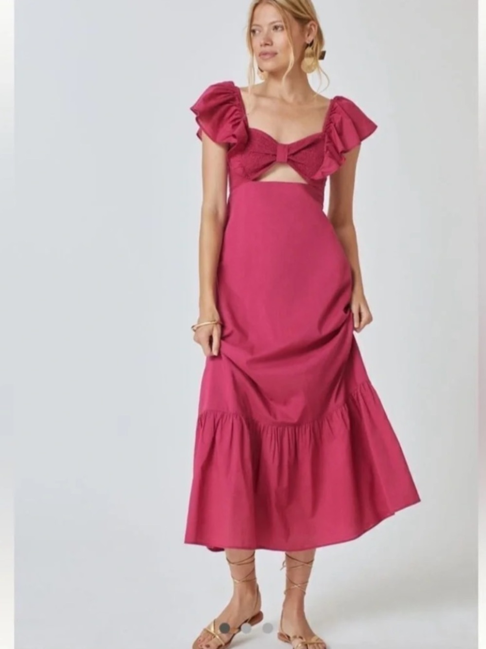 FARM Rio for Anthropologie Magenta Bow-Front Maxi Dress with Puff Sleeves